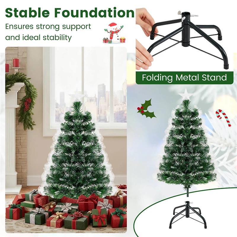 Costway 3ft. Pre‑Lit Fiber Optic Artificial Christmas Tree with Top Star & Folding Metal Stand