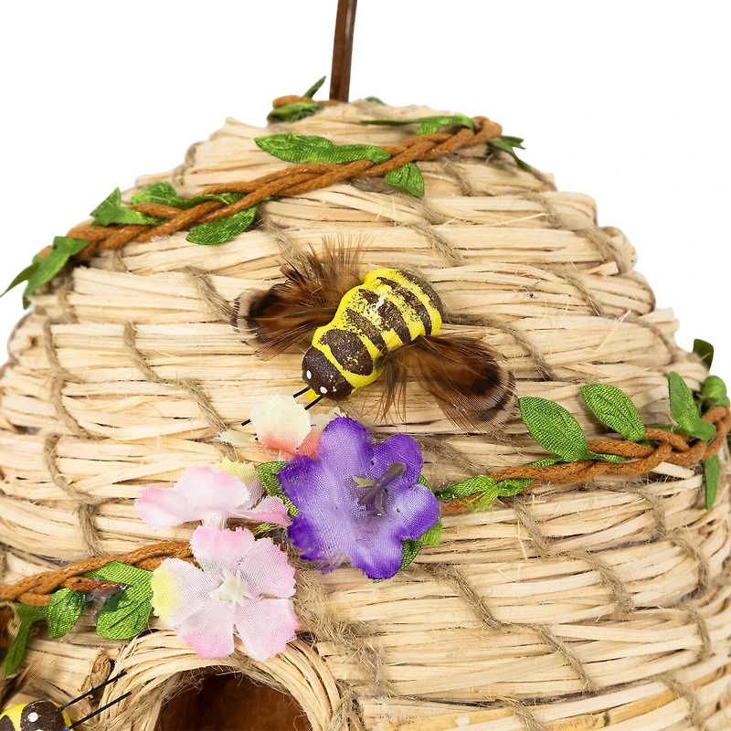 6.25" Beehive with Bees Spring Hanging Decoration