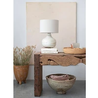 Hello Honey® 21.5" White Wash Finish Boho Bamboo Table Lamp with Linen Shade Set