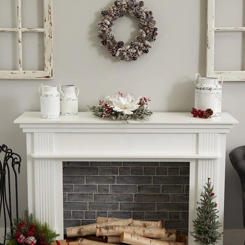 17" Frosted Magnolia & Berry Artificial Arrangement Candelabrum