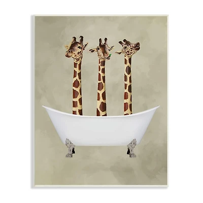 Stupell Industries Three Giraffes In A Bathtub Wood Wall Plaque