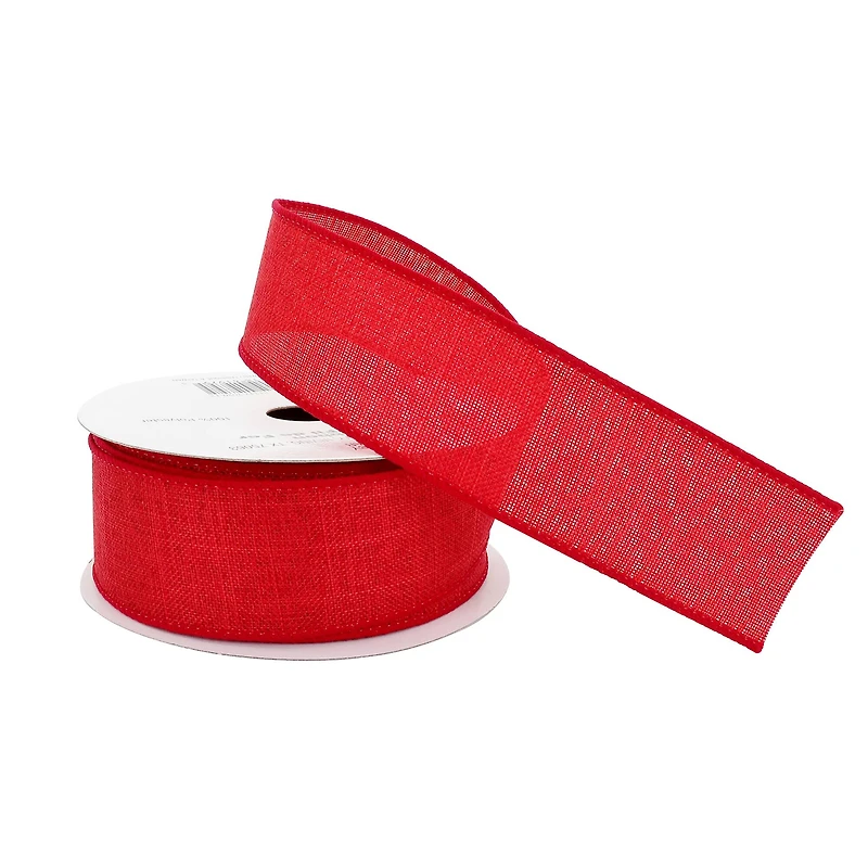 1.5" x 30ft. Red Wired Faux Linen Ribbon by Celebrate It™ Specialty