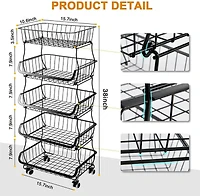 Black 5-Tier Fruit Basket Rolling Cart