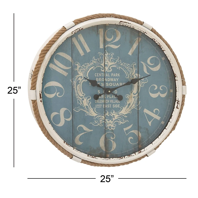 Turquoise Coastal Metal Wall Clock