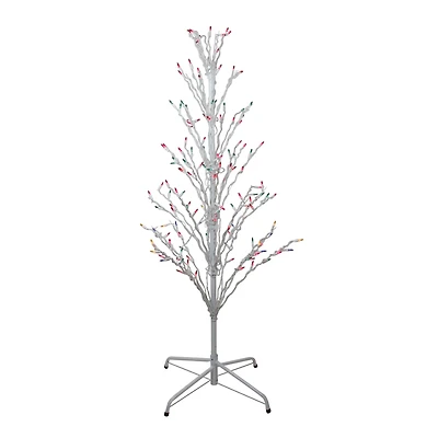 4ft. Pre-Lit White Cascade Twig Outdoor Artificial Christmas Tree, Multicolor Lights
