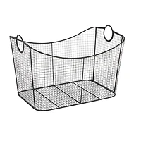30.25" Black Metal Open Frame Wire Grid Storage Basket with Curved Sides & Ring Handles
