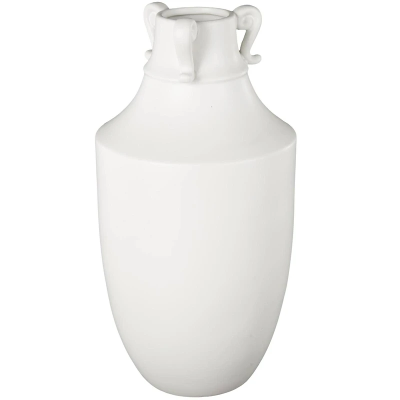 18.25" White Ceramic Sleek Amphora Vase with Scroll Handles
