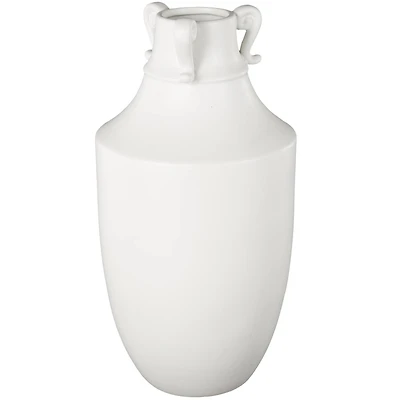 18.25" White Ceramic Sleek Amphora Vase with Scroll Handles