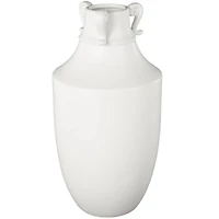 18.25" White Ceramic Sleek Amphora Vase with Scroll Handles