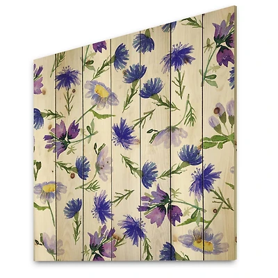 Designart - Blue Wildflowers With Green Leaves I