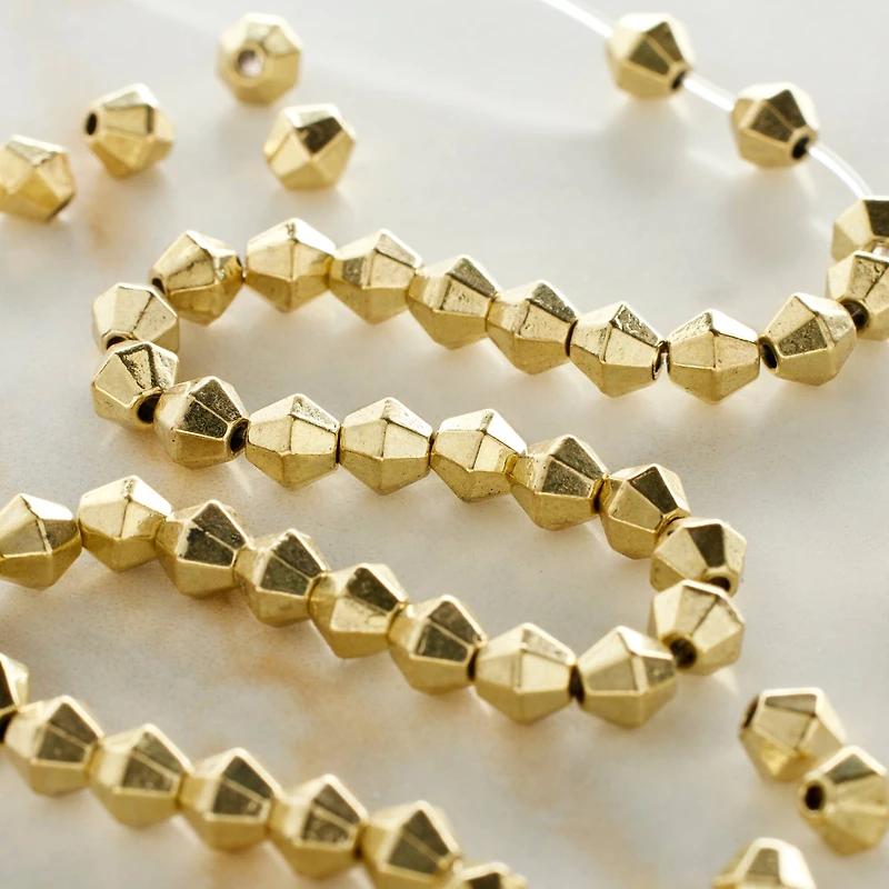 Gold Metal Faceted Round Beads, 4mm by Bead Landing™