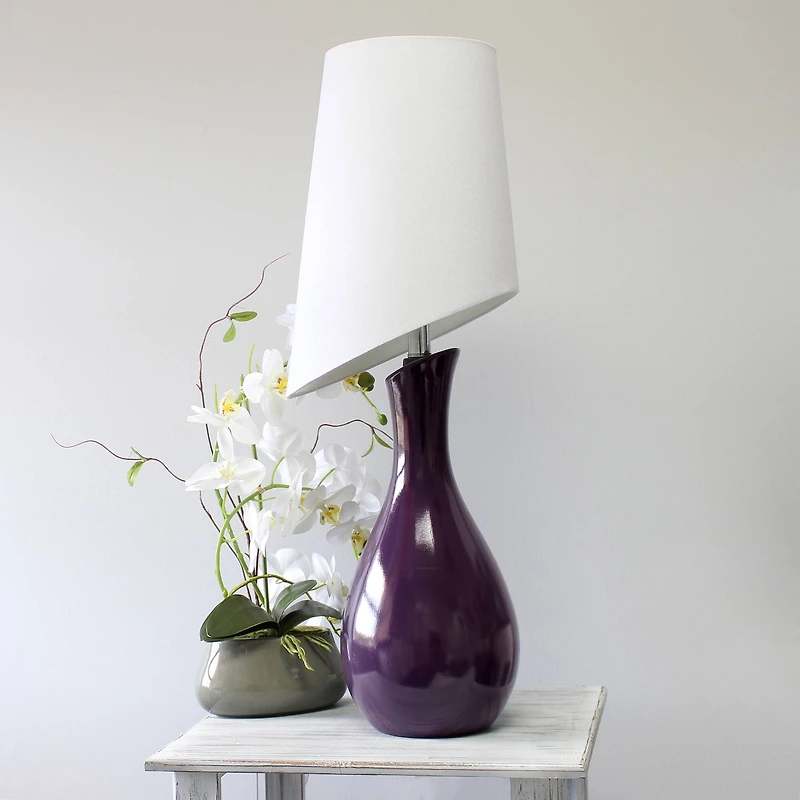 Elegant Designs™ 2.5ft. Curved Purple Ceramic Table Lamp with White Shade