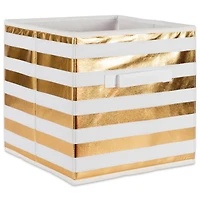DII® 11" Nonwoven Polyester White & Gold Stripes Storage Cube
