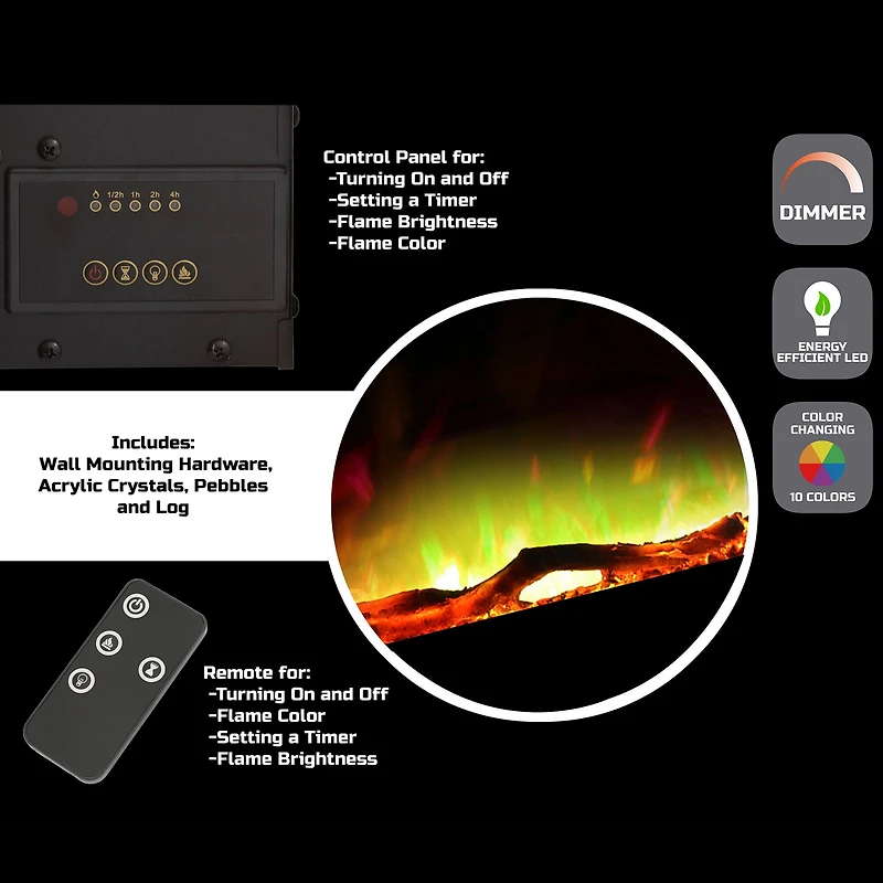 Hastings Home 36" Black Curved Electric Fireplace