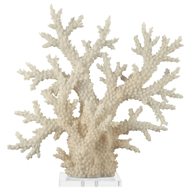 21" Cream Polystone Coral Sculpture with Clear Acrylic Base