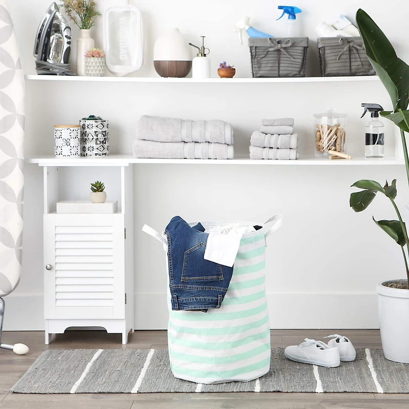 DII® Round Stripes PE-Coated Cotton Polyester Laundry Hamper