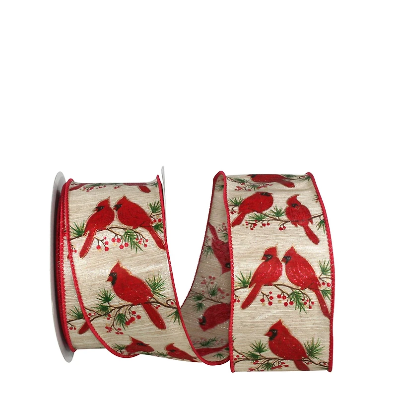 JAM Paper 2.5" x 20yd. Red Cardinals Wood Grain Wired Ribbon