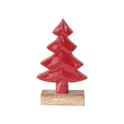 Hello Honey® 8" Carved Red Enameled Mango Wood Tree with Base