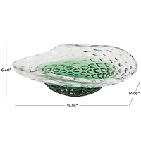 18" Handmade Green Ombre Abstract Wavy Glass Bowl with Bubble Texturing