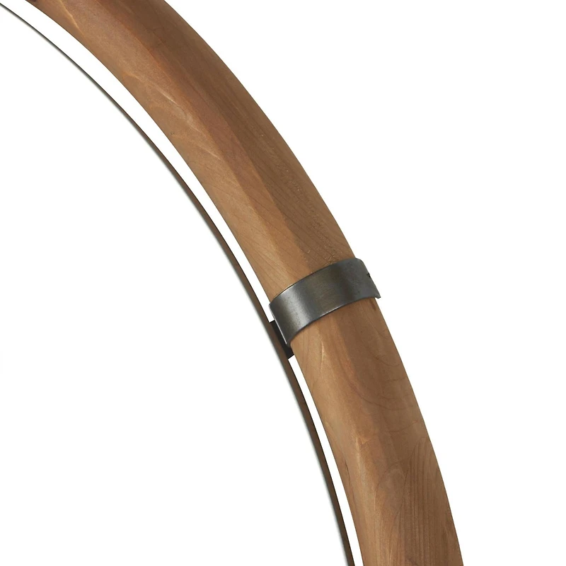 40" x 40" Brown Wood Round Design with Brass Metal Support Wall Mirror