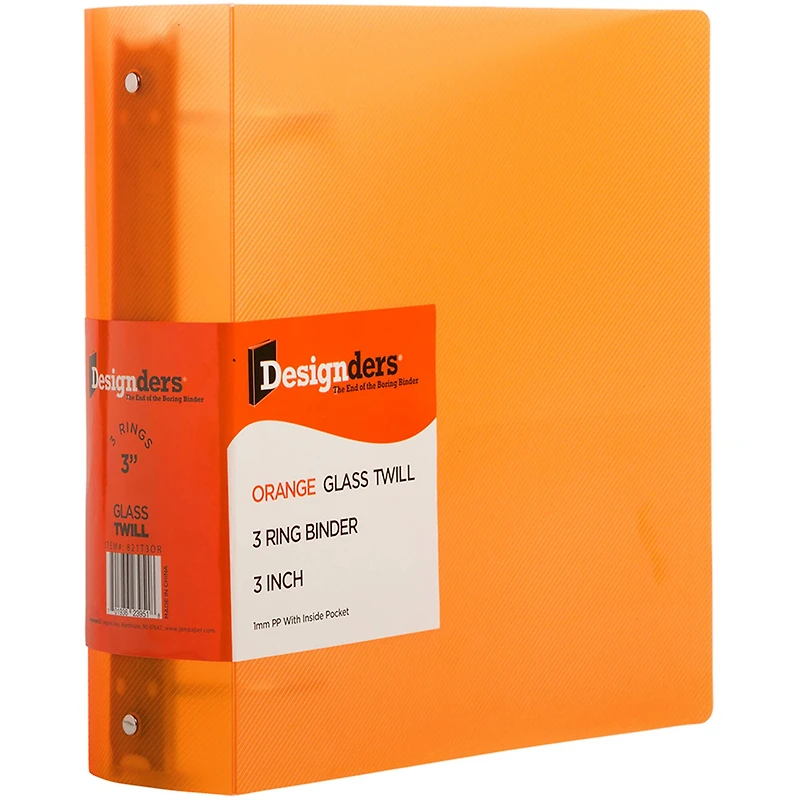JAM Paper 3" Orange Glass Twill Plastic 3-Ring Binder
