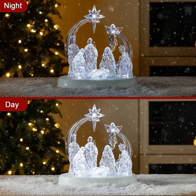 Glitzhome® 9" Christmas Lighted Acrylic Tabletop Nativity Scene Figurine