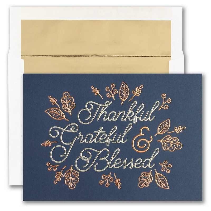 JAM Paper Blank Thankful Grateful & Blessed Thanksgiving Cards & Envelopes Set, 25ct.