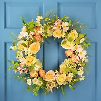 26" Daisy Peony & Roses Artificial Floral Spring Wreath