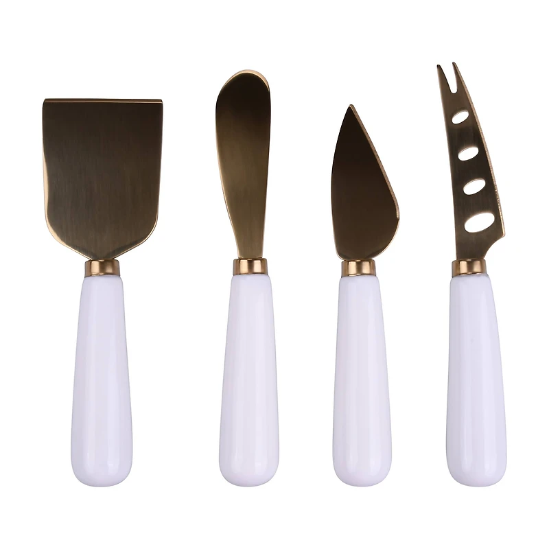 Gold Stainless Steel Cheese Knives with Ceramic Handles by Makery™