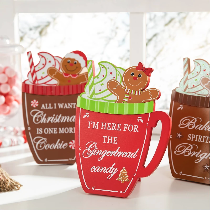 Glitzhome® 8" Christmas Gingerbread Man Mug Tabletop Décor Set