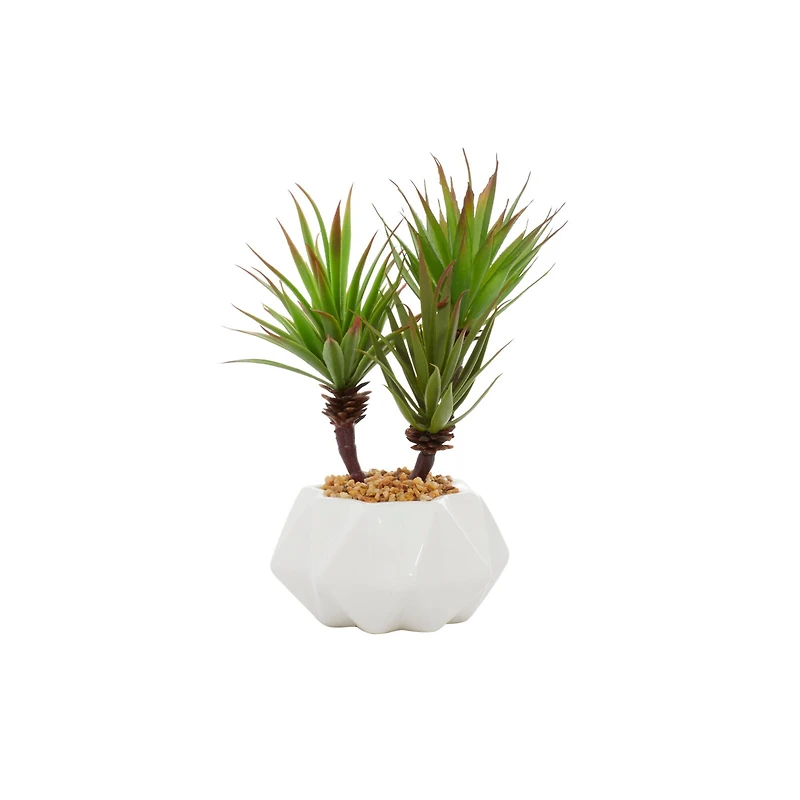 11" Contemporary Style Artificial Succulent in White Ceramic Pot
