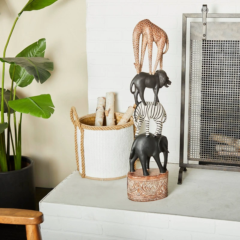 Multi Polystone Traditional Animals Sculpture 33" x 8" x 5"