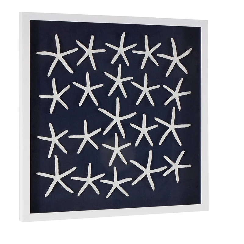 22" x 22" Dark Blue Resin Starfish Cluster Shadow Box with Linen Backing