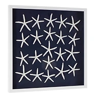 22" x 22" Dark Blue Resin Starfish Cluster Shadow Box with Linen Backing