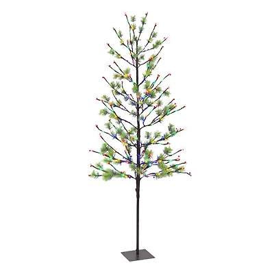 6ft. Pre-Lit Twig Artificial Christmas Tree, Multicolor LED Twinkle Lights