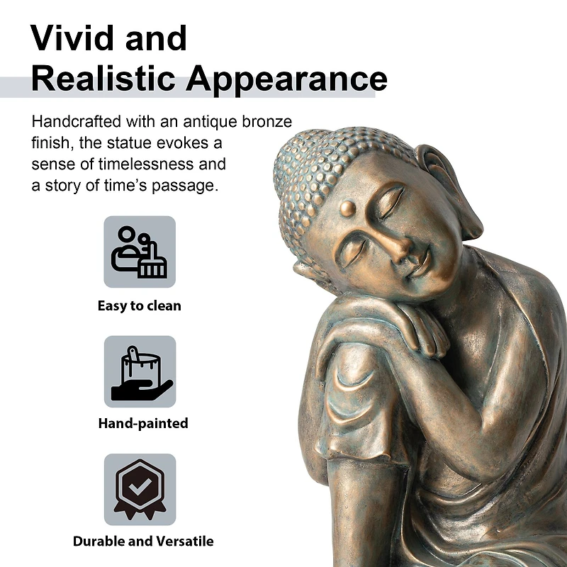 Glitzhome® 18" Faux Bronze Resting Buddha Garden Statue