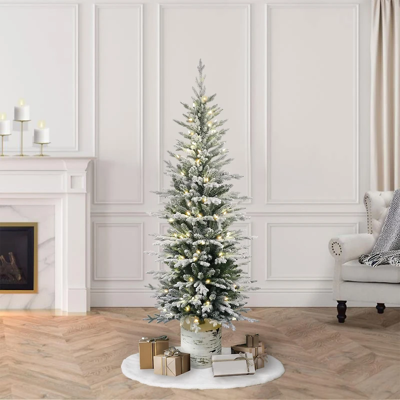 6ft. Pre-Lit Flocked Arctic Fir Pencil Artificial Christmas Tree, Warm White LED Lights