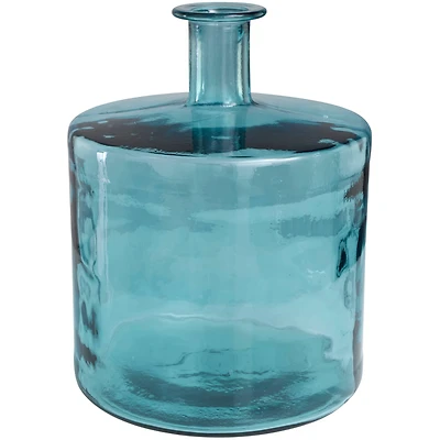 17" Teal Recycled Glass Spanish Bottleneck Vase
