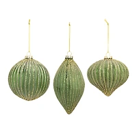 6ct. Green & Gold Stripes Glass Ornament Set