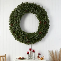 5ft. Clear LED Lights Flocked Artificial Christmas Wreath With Pinecones