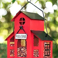 Glitzhome® 12" Red Metal Barn Hanging Bird Feeder