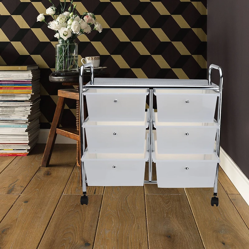 Mind Reader White 6 Drawer Rolling Utility Cart