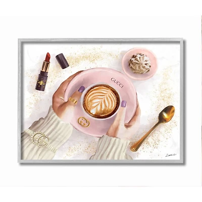 Stupell Industries Women's Glam Fashion Coffee Latte Art Designer Brand Framed Wall Art