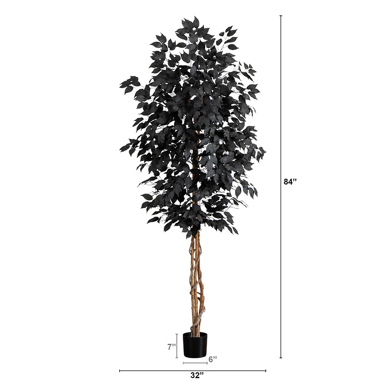 7ft. Artificial Halloween Black Ficus Tree with Natural Trunk