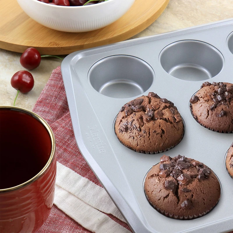 Martha Stewart Gray 12 Cup Nonstick Carbon Steel Muffin Pan
