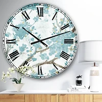 Designart 'Teal Cherry Blossoms I Traditional Wall Clock