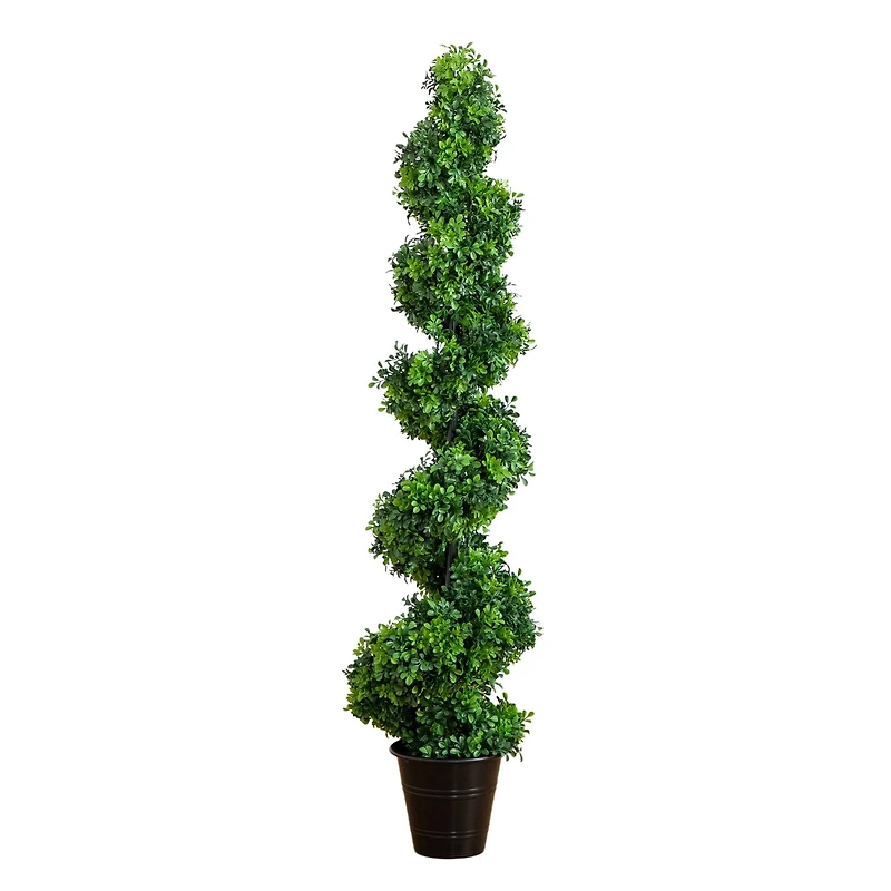 5ft. UV-Resistant Boxwood Spiral Topiary Artificial Tree in Decorative Planter