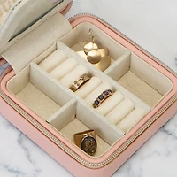 Ruby + Cash Blush Mini Faux Leather Zippered Travel Jewelry Organizer Box