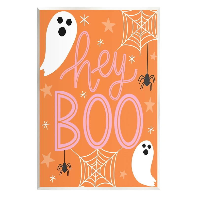 Stupell Industries Hey Boo Orange Halloween Ghosts Wall Plaque Art