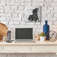 Stupell Industries Wild Black Horse Galloping over Abstract White Canvas Wall Art